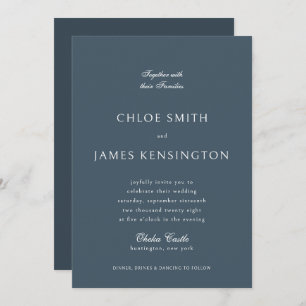 Elegant Classic Formal Dark Blue Wedding Invitation