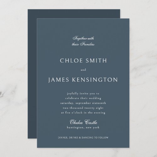 Elegant Classic Formal Dark Blue Wedding  Invitation