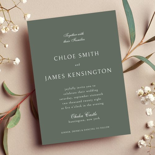 Elegant Classic Formal Dark Green Wedding  Invitation