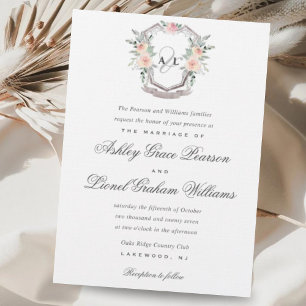 Elegant Classic Formal Monogram Floral Crest Invitation