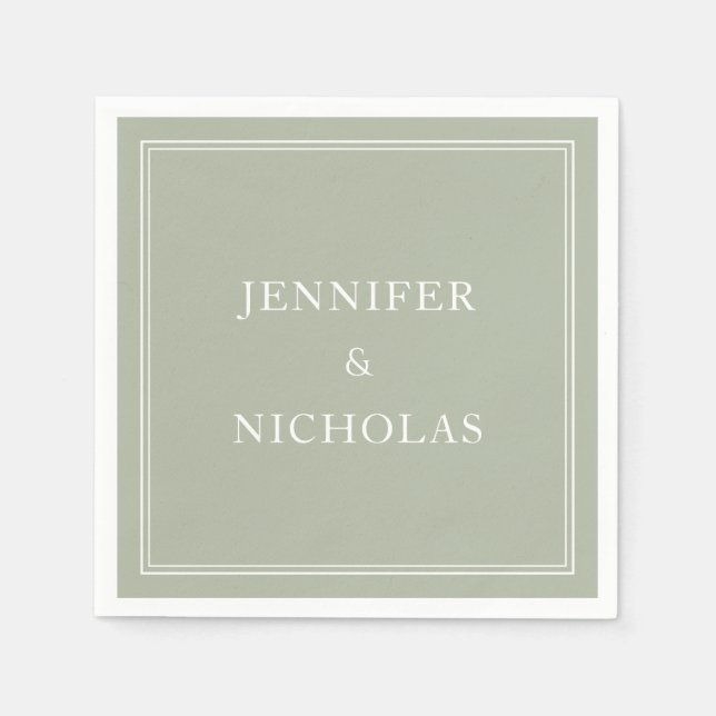 Elegant Classic Formal Sage Green Wedding Napkins (Front)