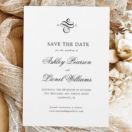 Elegant Classic Formal Script Monogram Wedding Save The Date