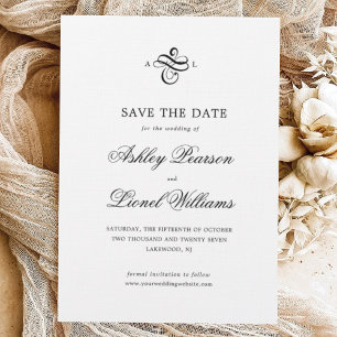 Elegant Classic Formal Script Monogram Wedding Save The Date
