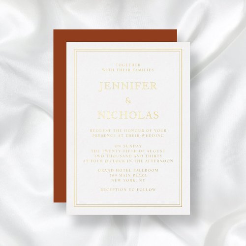 Elegant Classic Formal Terracotta Wedding Gold  Foil Invitation