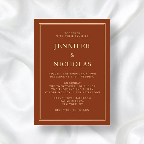 Elegant Classic Formal Terracotta Wedding Gold  Foil Invitation