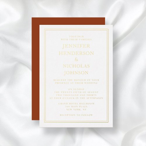 Elegant Classic Formal Terracotta Wedding Gold Foil Invitation