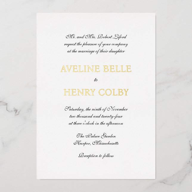 Elegant Classic Formal Wedding Foil Invitation (Front)