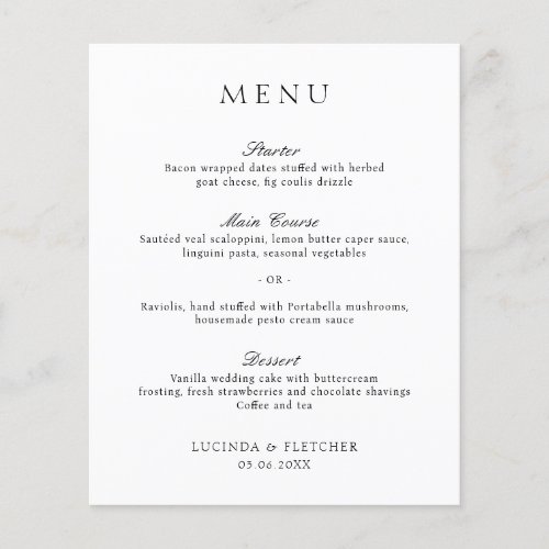 Elegant Classic Formal Wedding Menu