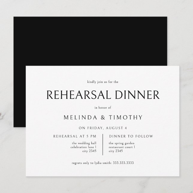 Elegant Classic Formal Wedding Rehearsal Dinner Invitation (Front/Back)