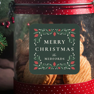 Elegant Classic Frame Personalized Christmas Square Sticker