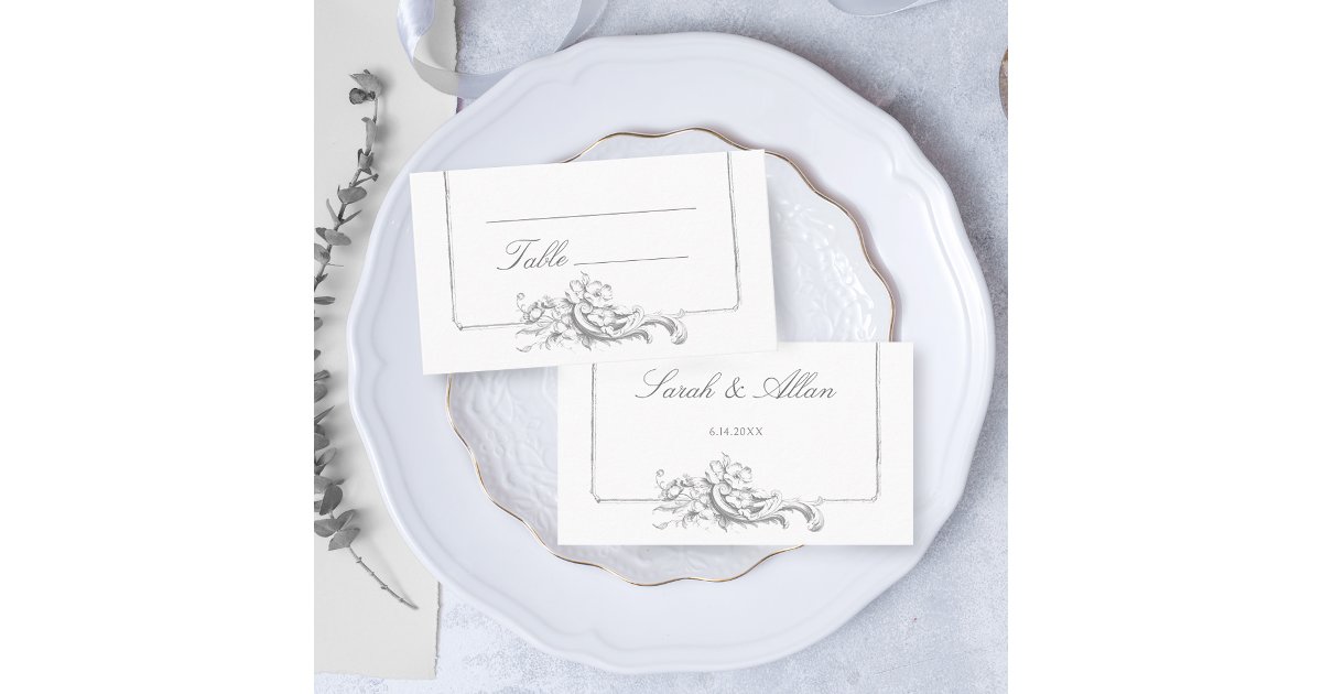 Blank Rococo Card Elegant Classic French Rococo Floral Place Card | Zazzle