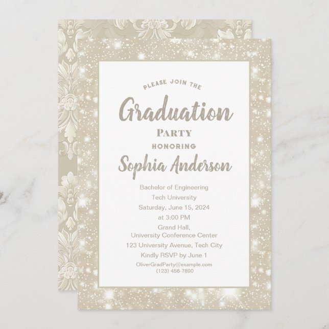 Elegant Classic Glitter Graduation Invitation (Front/Back)