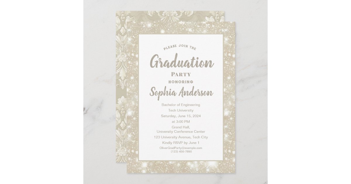 Elegant Classic Glitter Graduation Invitation | Zazzle