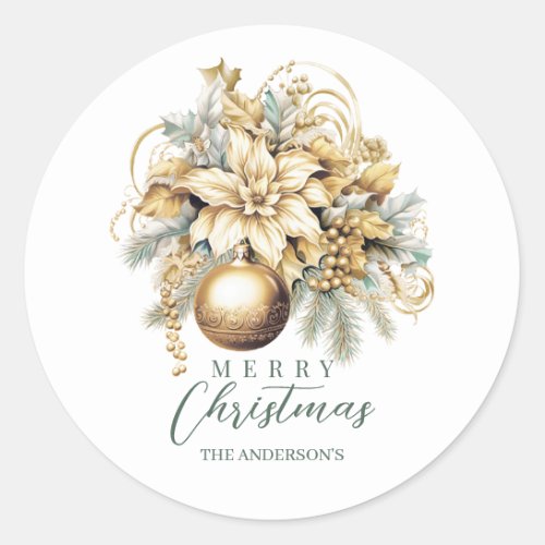 Elegant classic gold blue luxury Christmas bouquet Classic Round Sticker