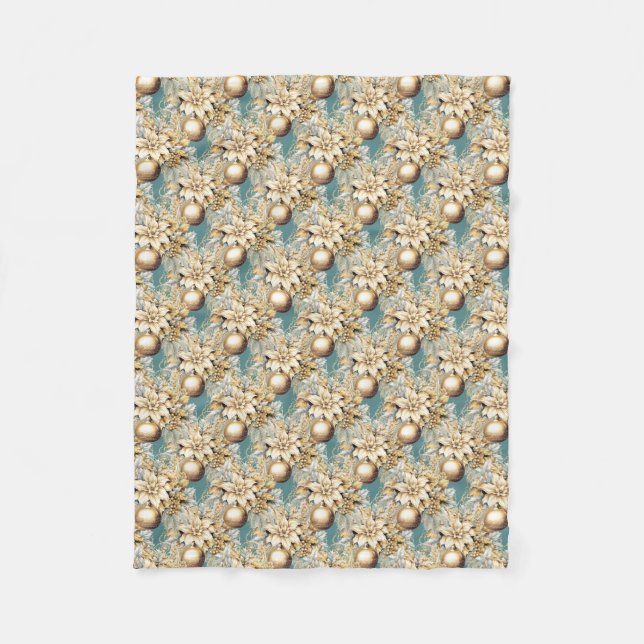 Elegant classic gold blue luxury Christmas bouquet Fleece Blanket (Front)