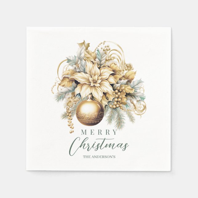 Elegant classic gold blue luxury Christmas bouquet Napkins (Front)