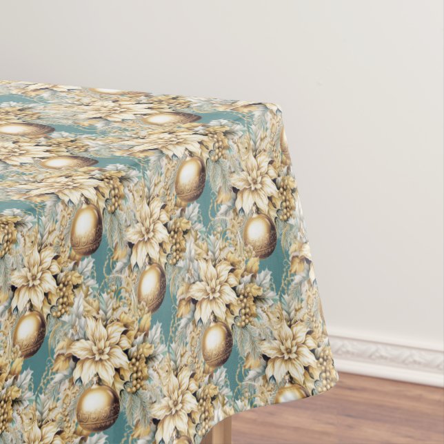 Elegant classic gold blue luxury Christmas bouquet Tablecloth (In Situ)