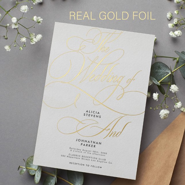 Elegant classic gold calligraphy script wedding foil invitation (Creator Uploaded)