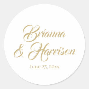 Elegant classic gold custom calligraphy wedding classic round sticker