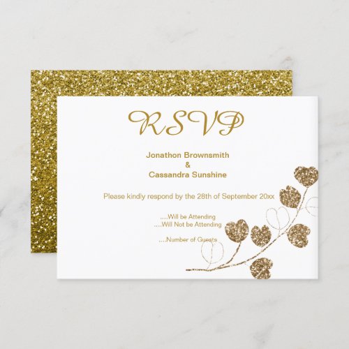 ELEGANT CLASSIC GOLD EUCALYPTUS GLITTER  RSVP   INVITATION