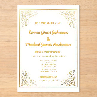 Elegant Classic Gold Foil Acrylic Invitations