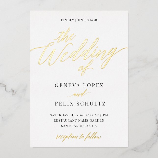 Elegant Classic Gold Foil Hand Lettered Script  Fo Foil Invitation (Front)