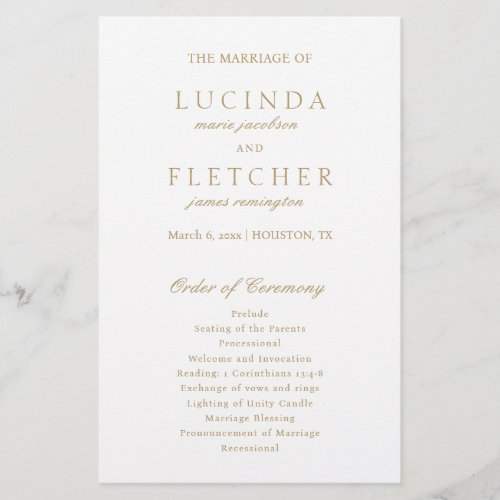 Elegant Classic Gold Formal Budget Wedding Program Flyer