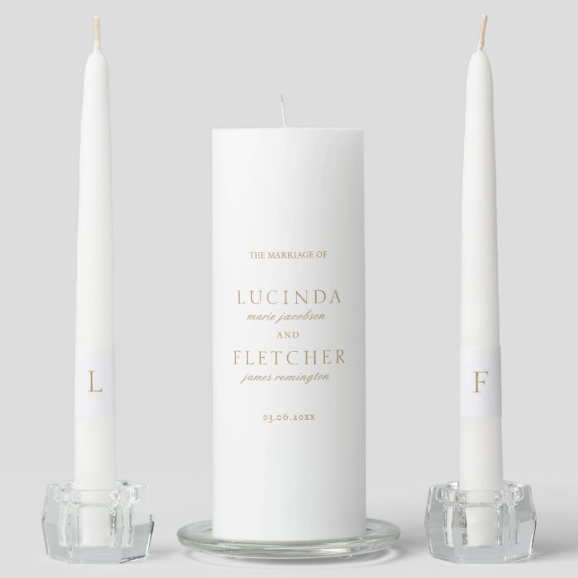 Elegant Classic Gold Formal Minimal Wedding Unity Candle Set (Front)