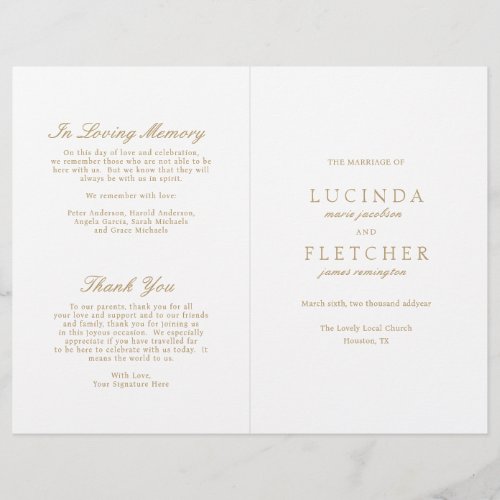 Elegant Classic Gold Formal Wedding Program