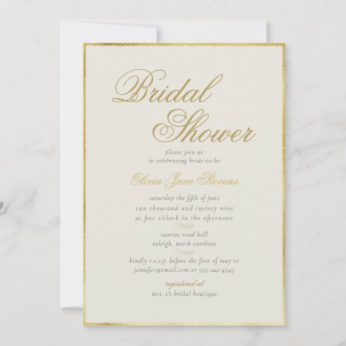 Elegant Classic Gold Frame Ecru Bridal Shower Invitation