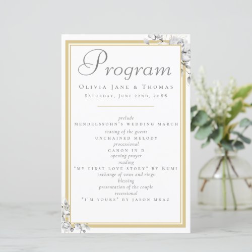 Elegant Classic Gold Frame Floral Wedding Program