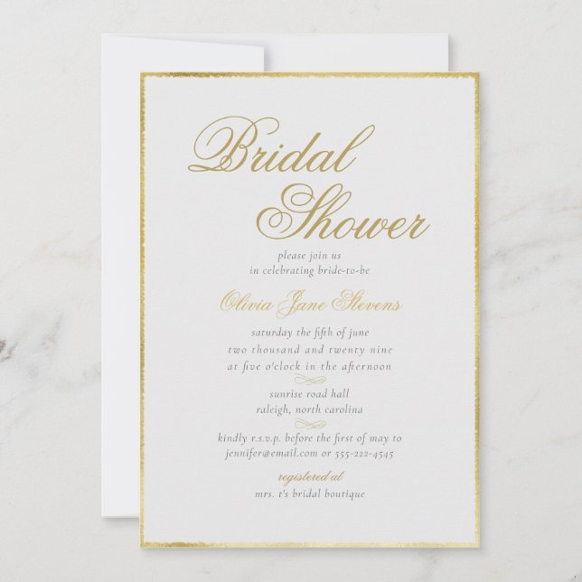 Elegant Classic Gold Frame Ivory Bridal Shower Invitation (Front)