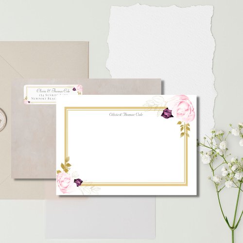 Elegant Classic Gold Frame Rustic Wedding Couple Note Card