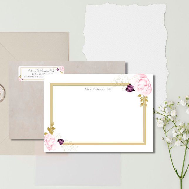 Elegant Classic Gold Frame Rustic Wedding Couple Note Card (Creator Uploaded)