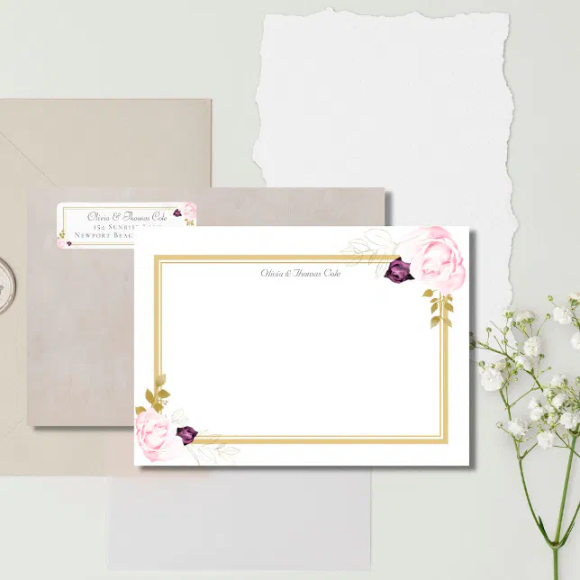 Elegant Classic Gold Frame Rustic Wedding Couple Note Card | Zazzle