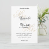 Elegant classic gold glitter lesbian wedding invitation (Standing Front)
