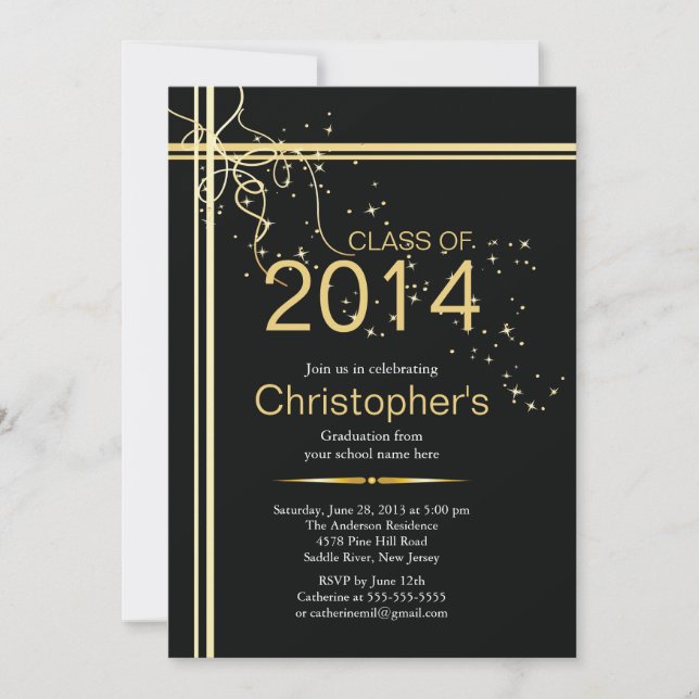 Elegant Classic Gold Graduation Party Invitation (Front)