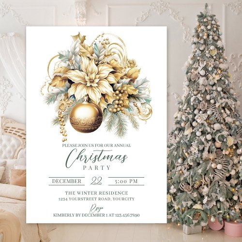 Elegant classic gold green luxury Christmas Invitation