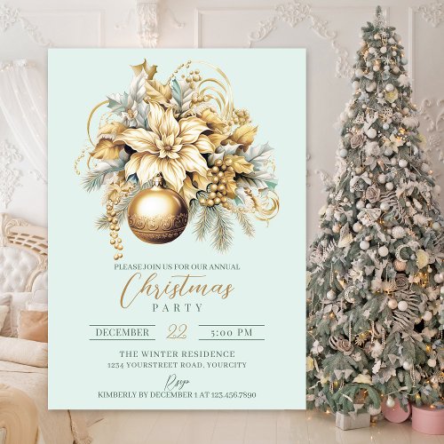 Elegant classic gold green mint luxury Christmas Invitation