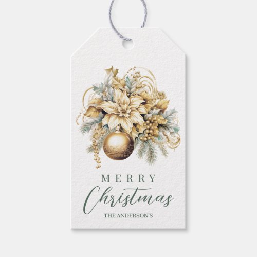 Elegant classic gold mint luxury Christmas bouquet Gift Tags