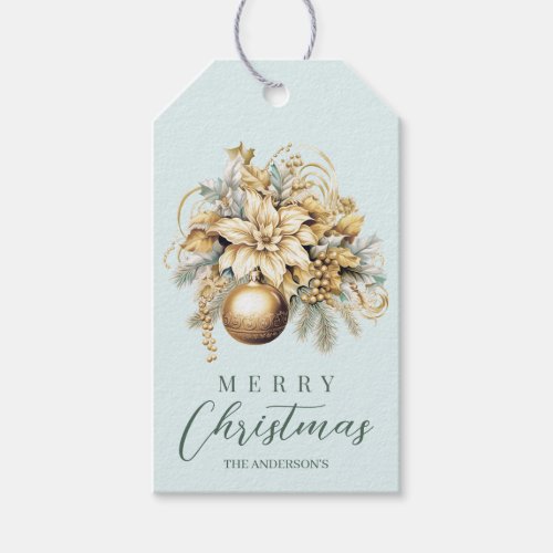 Elegant classic gold mint luxury Christmas bouquet Gift Tags