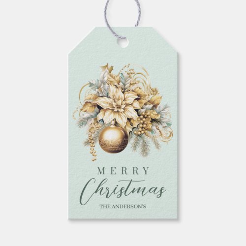 Elegant classic gold mint luxury Christmas bouquet Gift Tags