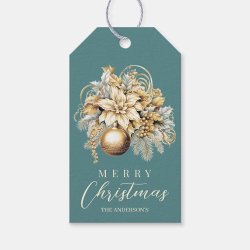 Elegant classic gold mint luxury Christmas bouquet Gift Tags