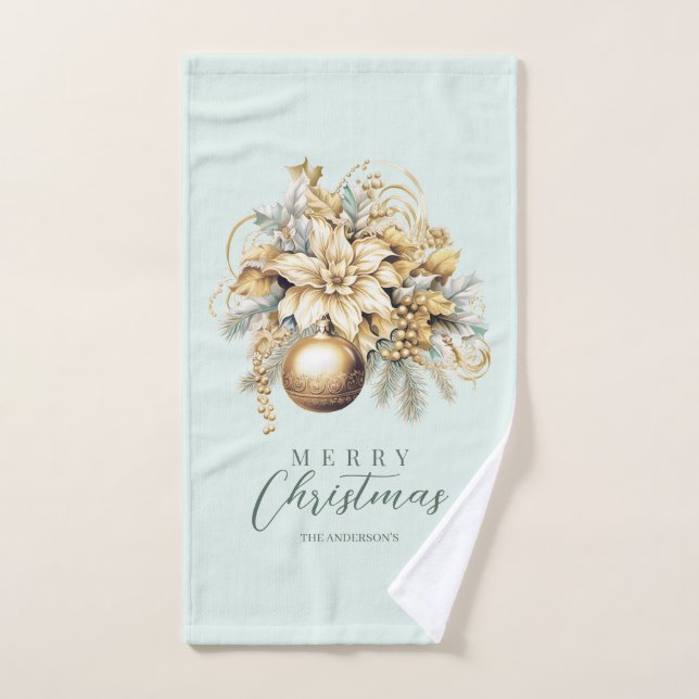 Elegant classic gold mint luxury Christmas bouquet Hand Towel (Hand Towel)