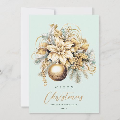 Elegant classic gold mint luxury Christmas bouquet Holiday Card
