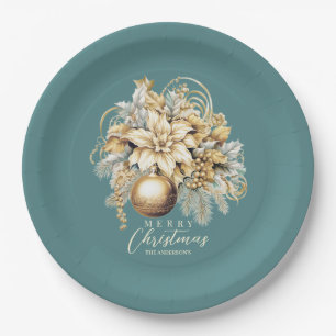 Elegant classic gold mint luxury Christmas bouquet Paper Plates