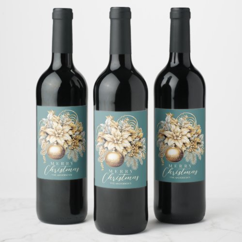 Elegant classic gold mint luxury Christmas bouquet Wine Label