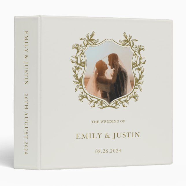 Elegant Classic Gold Monogram Photo Wedding Album 3 Ring Binder (Front/Spine)