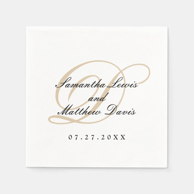Elegant Classic Gold Monogram Wedding Napkins (Front)