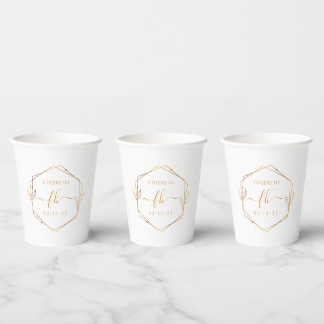 Elegant Classic Gold Monogrammed Initial Wedding Paper Cups (Multi)
